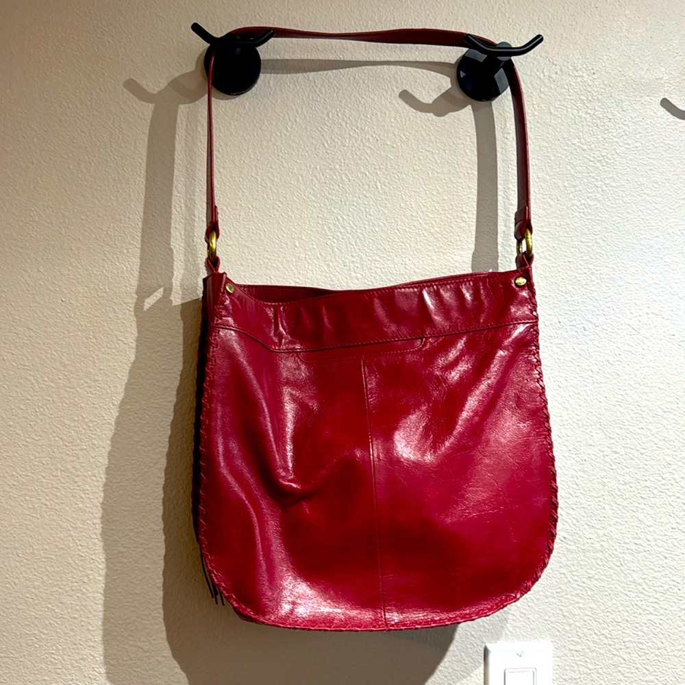Hobo Brand original red leather purse with floral satin interior